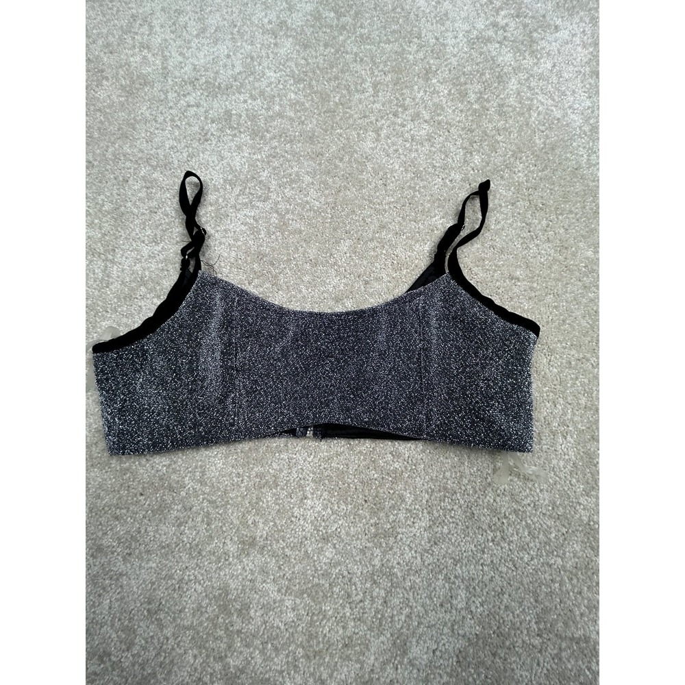Hello Miss‎ Crop Top Women's Silver Black Glitter Size M Adjustable Straps